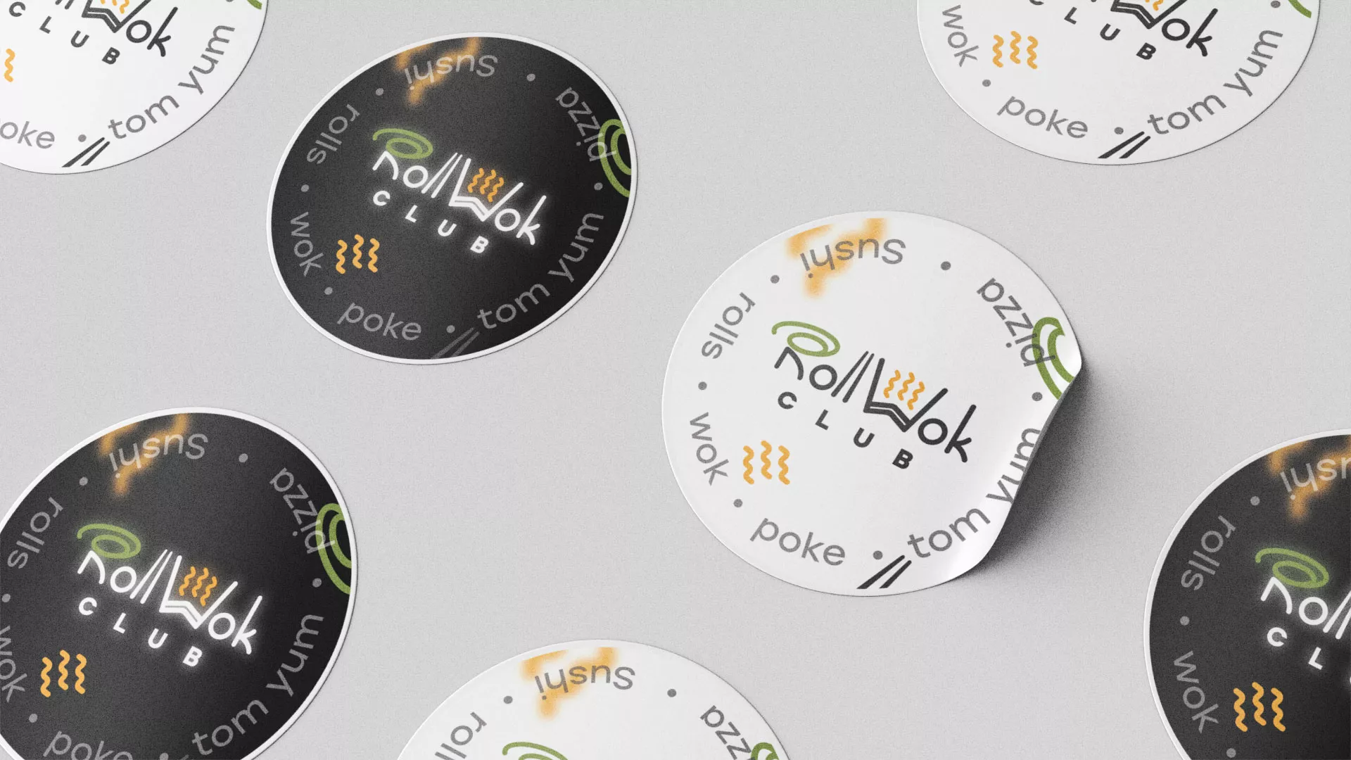 Разработка наклеек для суши-бара «Roll Wok Club» в Дубовке
