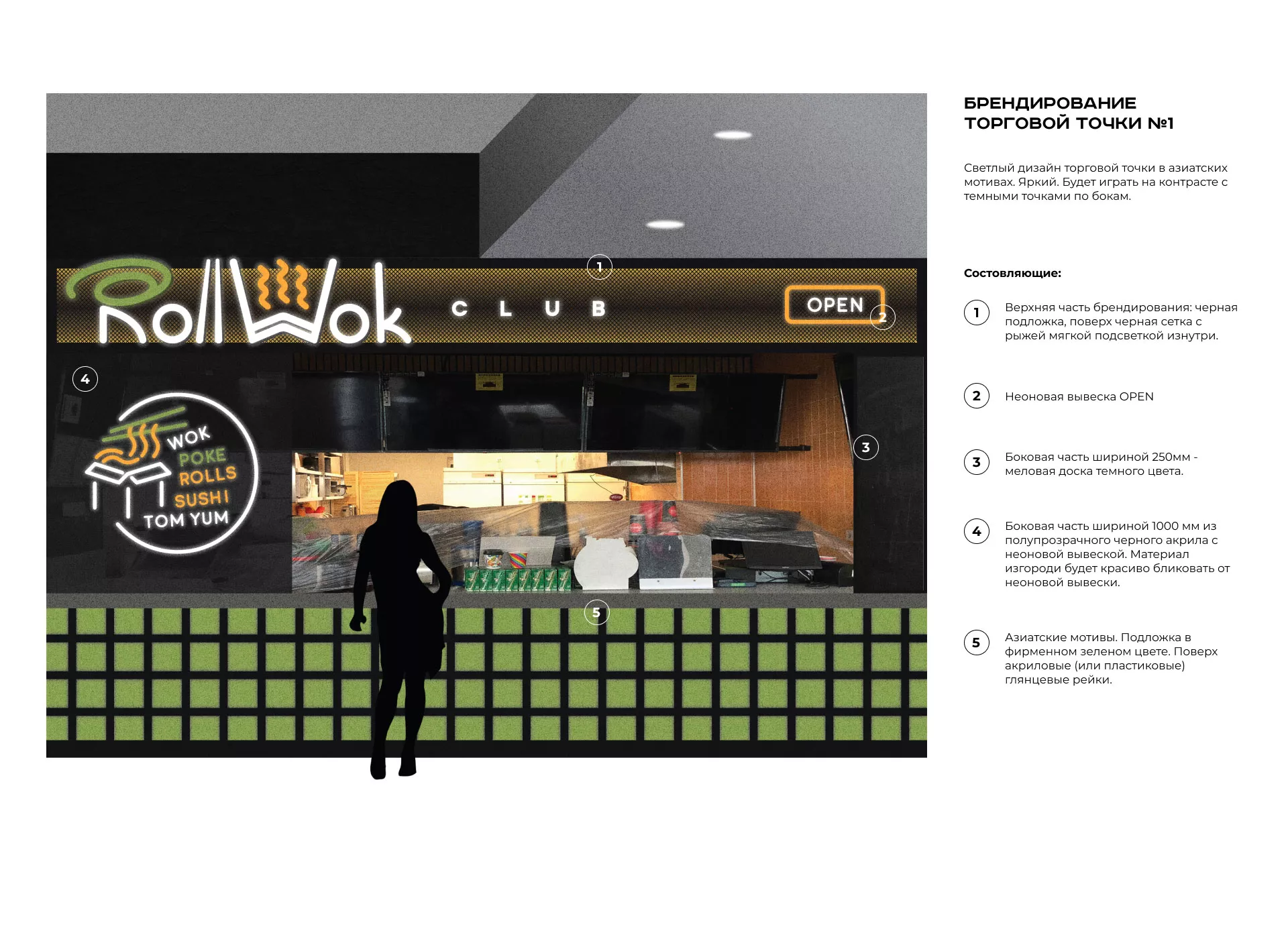 Брендирование торговых точек суши-бара «Roll Wok Club» в Дубовке